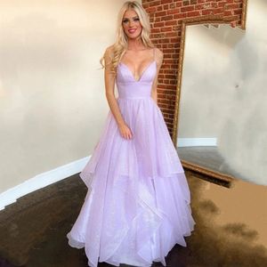 Hot Fashion Lavender Prom Pageant Dress 2024 Spaghetti Straps Ruffles paljetter Tulle Long Evening Formal Party Gowns Vestido de Gala Robe de Soiree
