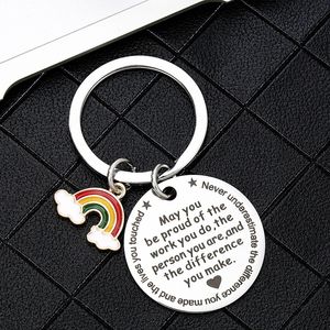 Hot rostfritt stål Nyckelring Rainbow Creative Farewell Gift To Friends Lettering Valentine's Day Keychains Can Anpassade