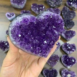 Högkvalitativ naturlig kristallmetyst Quartz Geode Heart Stone Purple Gemstone Cluster Crystal Crafts For Treasure Gifts2887