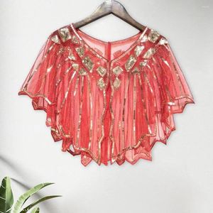 Lenços Mulheres Lantejoulas Xale Embelezado Lenço De Lantejoulas Elegante Frisado Prom Para Leve Transparente V Neck Cape