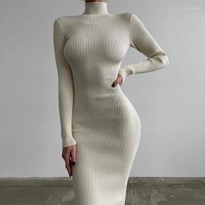 Vestidos casuais outono inverno feminino malha vestido elegante corpo sólido bodycon sweater de manga longa Escritório de primavera senhora sexy y2k estilo coreano