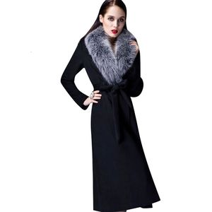 Brand Woolen Coat Woman Autumn Winter Overnatkene Gross Warm Warm Coat Real Fox Fur Gollar Oversize espessado Trenchão de lã 231227