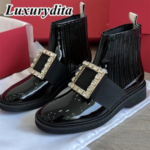 Botas femininas de alta qualidade em couro real clássico designer de moda estilo Chelsea botas de panturrilha de luxo vintage revista de moda feminina botas longas vivier G0179