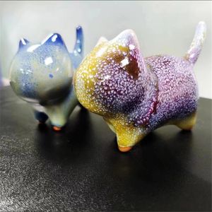 サプライズ磁器猫ティーペットのフィギュア動物の置物彫刻中国陶磁器猫彫像ミニチュラデスクトップ飾りホームデコレーション231226