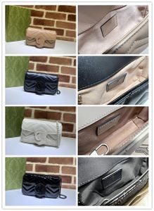 Tasarımcı Lüks Marmont Süper Mini Kapitone Beyaz Omuz Çanta Zinciri Crossbody Bag Deri Siyah 476433 Çanta 7a En Kalite