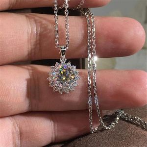 Choucong ny ankomst lyxsmycken 925 sterling silver runda klippt vitt topas cz diamantparty pendell kvinnor bröllop halslur gåva237p