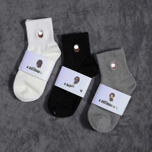 Men's Socks Men's Mid Length Ins tagram Trendy Apie Head Embroidery Spring summer Pure Cotton Breathable Short Tube Sports Socks Fitness Socks