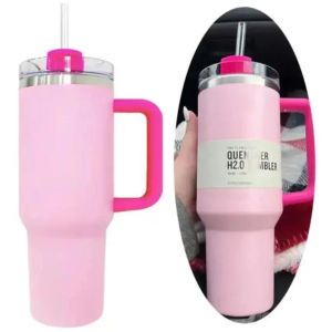 With logo Pink flamingo H2.0 40oz Stainless Steel Tumblers Cups Silicone handle Lid Straw Travel Car mugs Keep Drinking Cold Water Bottles Valentines Day Gift E1227