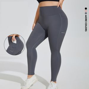 Lu plus size esportes de bolso de bolso de fitness rodando o quadril de quadril alta cintura elástica calça de ioga apertada