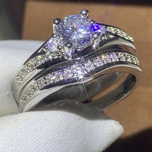 USA: s storlek 6-10 Vintage Fashion Jewelry 10kt White Gold Fill Rund Cut White Topaz Cz Diamond Gemstones Party Women Wedding Bridal Ri220Q