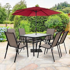 Camp Furniture 7-Piece Patio Dining Set With 6 Stackable Chairs Garden Outdoor Tables Party Supplies