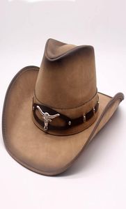 New Top Quality Fashion Cowboy Hat Faux Leather Metal Decoration Wide Brim Western Men Women Headwear Cap1466413