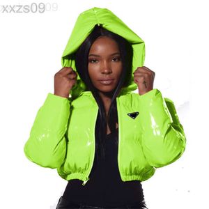 여성 재킷 prxxx 편지 후드 후드 푹신한 방수 코트 글로시 여자 다운 코트 짧은 겨울 아웃복 디자이너 슬림 재킷 바람막이 크기 S-XL