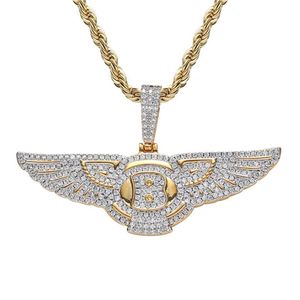 18K Gold Plated Angel Wings Necklace Pendant Iced Out Zircon Mens Bling Jewelry Gift299F