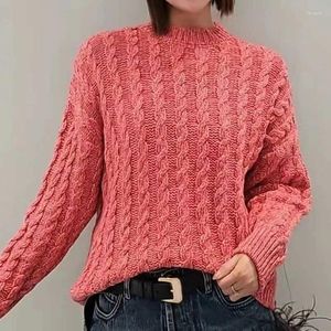 Women's Sweaters Korean Simple Wool Red Thick Twisted Sweater Fashion Long Sleeved Warm Knit Pullover High-quality Casual Loose O-Neck Tops