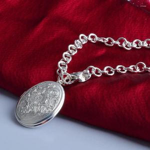 Link Armbänder Vintage Stil Blumenmuster Po Medaillon Armband 925 Sterling Silber Schmuck für Frauen Mädchen Dame Mutter Geschenke