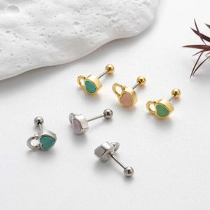 NYTT SCREW HEART LOCK Barbellörhänge Ball Helix Studs Surgical Rostless Steel Green Pink Ear Ring örhängen Cartigale örhängen Stud Piercing Body Jewelry Bijoux