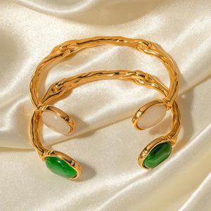 Pulseira 18k banhado a ouro aço inoxidável joia presente minimalista textura de abertura pulseiras de opala para mulheres