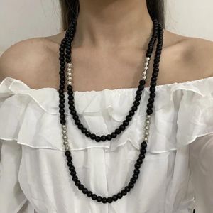 Pendant Necklaces Black Long Beaded Women's Necklace Exaggerated Fashion Luxury Club Party Banquet Clavicle Chain For Women Jewelry