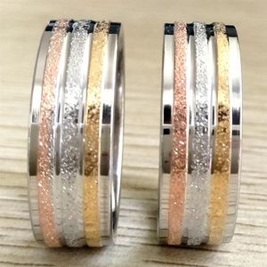 36 peças anel de aço inoxidável exclusivo fosco ouro prata prata rosa-ouro conforto ajuste superfície de areia homens mulheres 8mm anel de casamento Whole271G