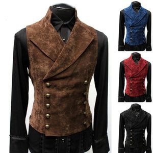 Double Breasted Veet Gothic Steampunk Retro Medieval Victorian Vest Men's Stand Collar Stage Cosplay Prom Costume