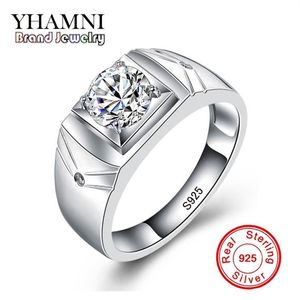 YHAMNI Original Echt 925 Sterling Silber Ringe für Mann Männer Hochzeit Schmuck Ring 1 Karat CZ Diamant Verlobungsring MJZ011247b