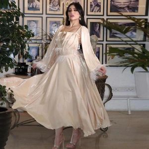 Roupas étnicas Abaya Dubai Party Vestidos de Noite Turco Cetim Vestidos de Luxo Mulheres Muçulmanas Manga Longa Pescoço Quadrado Robe Islam Kaftan Arábia