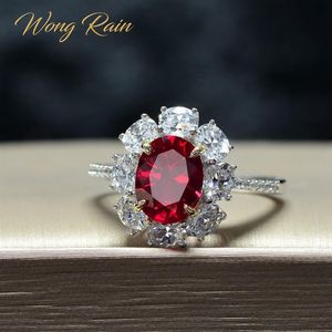 Wong Rain Vintage 100% argento sterling 925 creato Moissanite rubino pietra preziosa anello di fidanzamento matrimonio gioielleria raffinata regalo intero Y1285j
