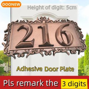 House Number Door Plate Antique Bronze 3D Gate Digits 0-9 Acrylic Numbers Tag Plaque Stickers Mailbox Signs 3 Digits With Frame 231226
