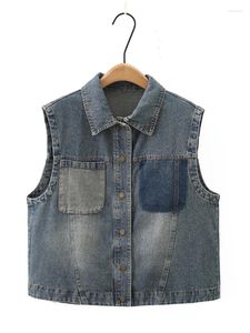 Capispalla Taglie forti Abbigliamento donna Primavera e autunno Gilet di jeans Giacca senza maniche lavata con risvolto Asimmetrico per donne grasse