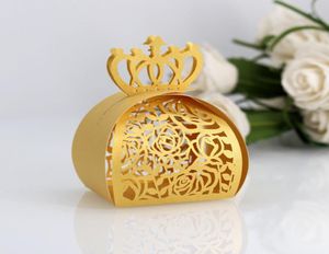 50st Rose Laser Cutting Crown Candy Box Wedding Birthday Baby Duschar Party Favors Gift Box For Decoration Supplies Favors Bag7899046