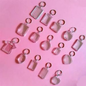 50 teile / los Rechteck Herz Runde Stile Transparent Blank Acryl Einsatz Po Bilderrahmen Schlüsselanhänger Schlüsselanhänger Diy Split Ring Geschenk196Q