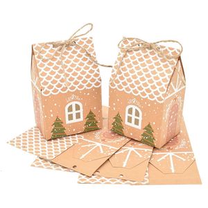 5/10 peças de casas de Natal Saco de doces em forma de caixa de presente Christmas DIY Cookies Candy Packaging Box Party Decoration Pingente de árvore de Natal 231227