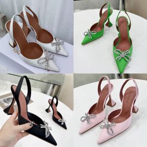 Amina Muaddi Begum Crystal-Embellished Backle Stain Pumps Shoes Spool Heels Sandal