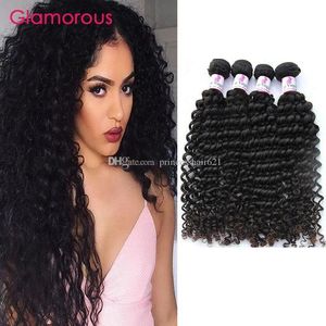 Wefts Glamorous Virgin Brazilian Hair Weaves Full Cuticle Remy Human Hair Deep Wave Curly Peruvian Indian Malaysian Hair 4 Bundles