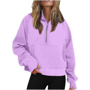 Women's Half Zip Up Cropped Hoodies Casual Long Sleeve Fleece Sweatshirts Solid Color Hooded Pullovers Fall Outfits Tops 231226