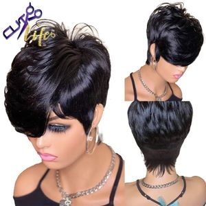 Schönheit Kurzer Bob -Wellenperücke mit Pony Vollmaschine gemacht keine Spitzenperücken für Frauen Brasilianer Remy Remy Straight Human Hair Pixie Schnittperücke 231227