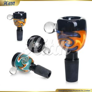 Smoking 14mm Glass Bowl Wig Wag Dry Herb Tobacco Hookah Bong Bowl Piece with Marble Handle Mixed Colors