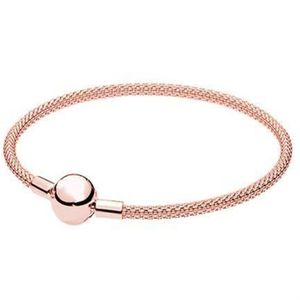 Originele 925 Sterling Zilveren Bangle Rose Gold Snake Chain Basic Ball Sluiting Mesh Armband Fit Vrouwen Bead Charm Mode-sieraden CX202463