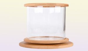 Akvarier 360 grader roterande glas betta fiskbehållare bambu bas mini dekoration rotera skål akvariumtillbehör för Office9076310