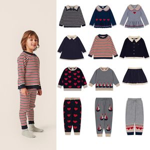 Kids Sweater Fall Winter 2023 KS Girls College Style Knitted Cardigan Short Skirt Shorts 231226