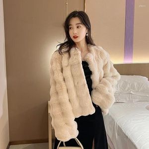 Women's Fur Short Coat Women Faux Coats Sexy Round Neck Full Sleeve Outerwear Tops Winter Elegant Open Stitch Thick Warm Jackets