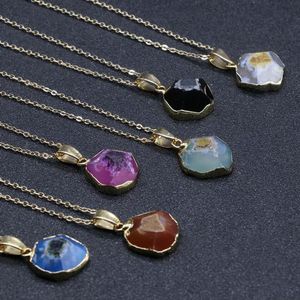 Agate Irregular Bezel Pendant Necklace for Women Natural Stone Chakra Gold Chain Choker Necklaces Women Girls Jewelry Gifts237D