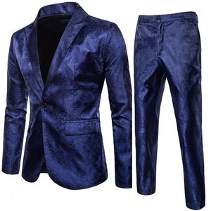 Hochwertiger Männerklassiker Jacquard Suit Set 2 -Pieces Blazerpants Luxus Fashion Business Slim Social Ball Tailcoat Größe S3XL 231227
