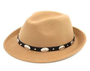 Moda mistura de lã fedora trilby boné ao ar livre masculino feminino gangster boné jazz chapéu de couro preto band2768634