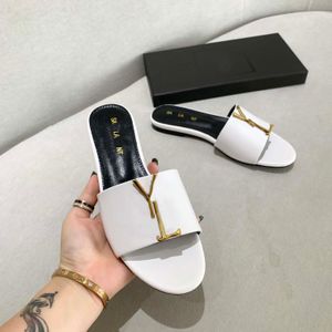 Designer ff Mustion Stoff rutscht Frauen Mode Leder Sandalenschnalle Sandale Flachferse bequemer Slipper Outdoor Beach Slider AAA+35-41