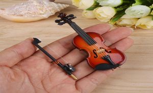 Alta qualidade novo mini violino atualizado com suporte com suporte miniatura de madeira instrumentos musicais coleta ornamentos decorativos mo2453665