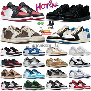 Designerskie buty do koszykówki Jumpman 1 Low bieganie trenerów OG 1s mężczyźni kobiety J1 Triple White Shadow University Blue Unc Black Hodowane palce u nóg jasnobrązowe szare męskie trampki