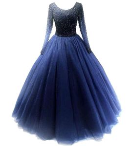 الأكمام الطويلة كرات ثوب الأميرة Quinceanera فساتين الديكور Tulle Lace-Up حلوة 16 الأميرة حفلة عيد ميلاد Vestidos de 15 Anos HD1029