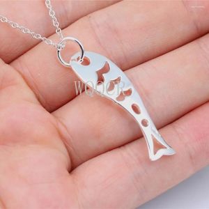 Pendanthalsband 925 Sterling Silver Fish Bone and Fishing Hook Halsband Punk Style Sweater Chain Ethnic Retro Men Kvinnor smycken